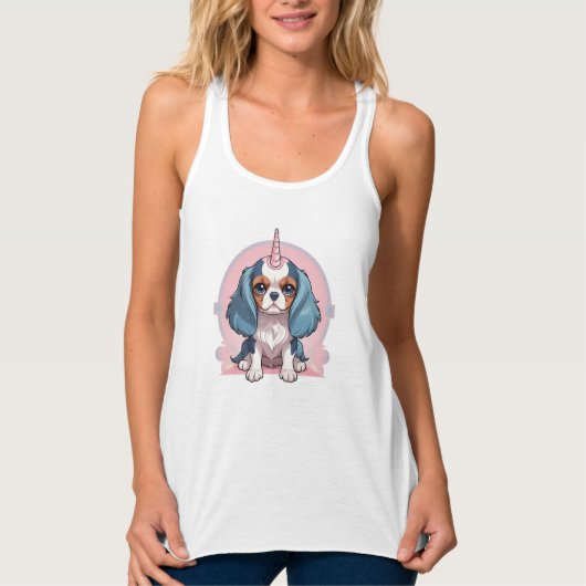 Cavalier King Charles Pastellrosa Unicorn Tank Top (Vorderseite)