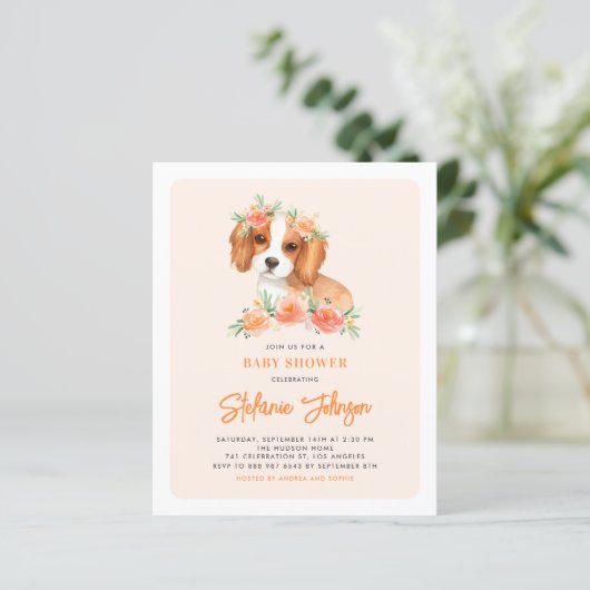 Cavalier King Charles Peach Baby Shower Einladung (Stehend Vorderseite)