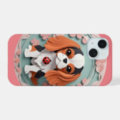 Cavalier King Charles Pink Blume Papier schneiden iPhone 15 Hülle (Rückseite (Horizontal))