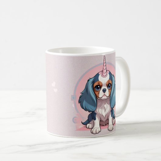 Cavalier King Charles Pink Pastel Unicorn Kaffeetasse (VorderseiteRechts)
