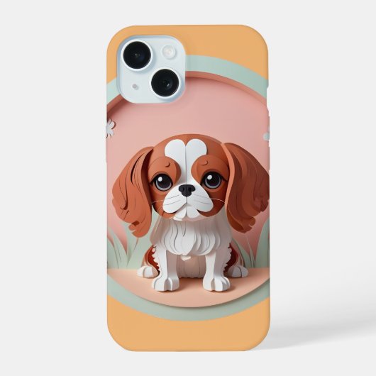Cavalier King Charles Pink Pastellpapier schneiden iPhone 15 Hülle (Rückseite)