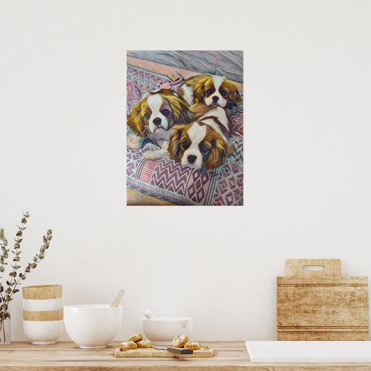 Cavalier KIng Charles Puppies Custom Art Print Poster (Küche)