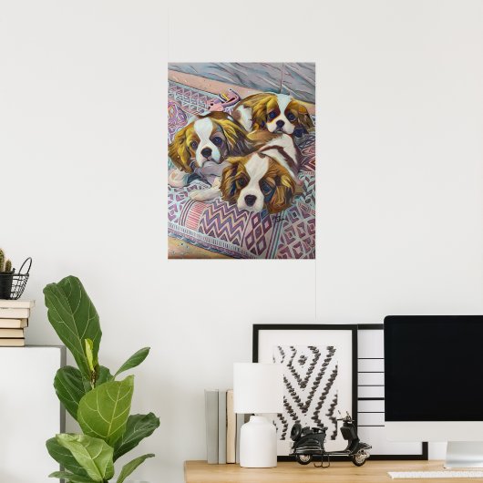 Cavalier KIng Charles Puppies Custom Art Print Poster (Heimbüro)