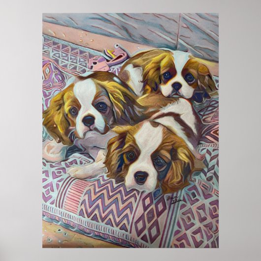 Cavalier KIng Charles Puppies Custom Art Print Poster (Vorne)