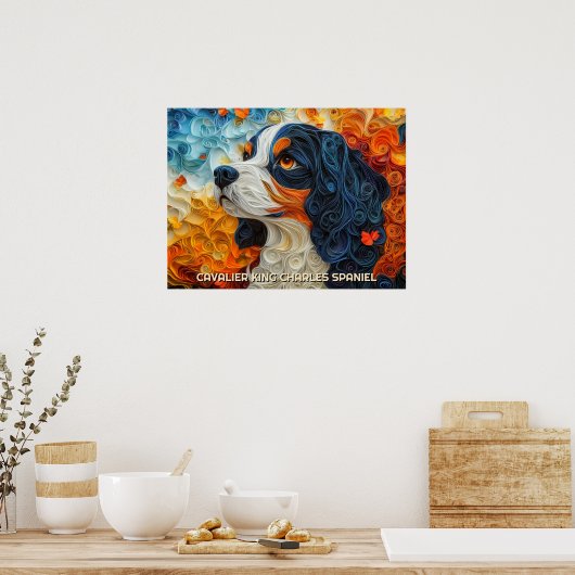 Cavalier King Charles Quilling Art Dog Portrait Poster (Küche)