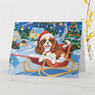Cavalier King Charles Schlitten Schnee Weihnachten Karte