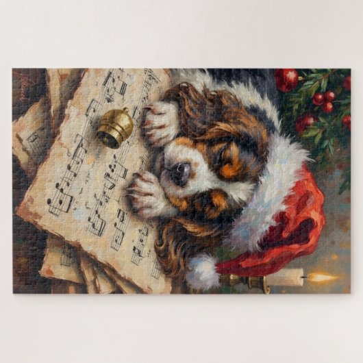 Cavalier King Charles Sleeping on Christmas Carols Puzzle (Horizontal)