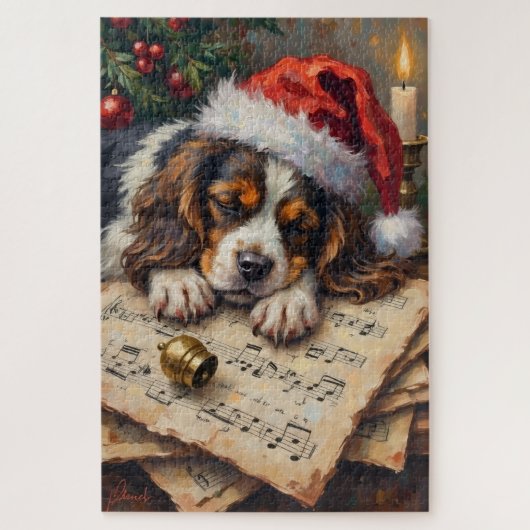 Cavalier King Charles Sleeping on Christmas Carols Puzzle (Vertikal)