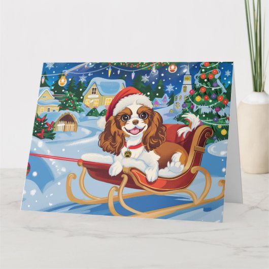 Cavalier King Charles Sleigh Snow Weihnachten Karte (Vorderseite)
