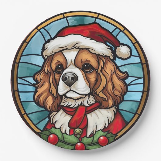 Cavalier King Charles Spanel Glass Weihnachtsfeier Pappteller (Vorderseite)