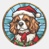 Cavalier King Charles Spanel Glass Weihnachtsfeier Runder Aufkleber (Vorderseite)
