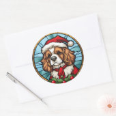 Cavalier King Charles Spanel Glass Weihnachtsfeier Runder Aufkleber (Umschlag)