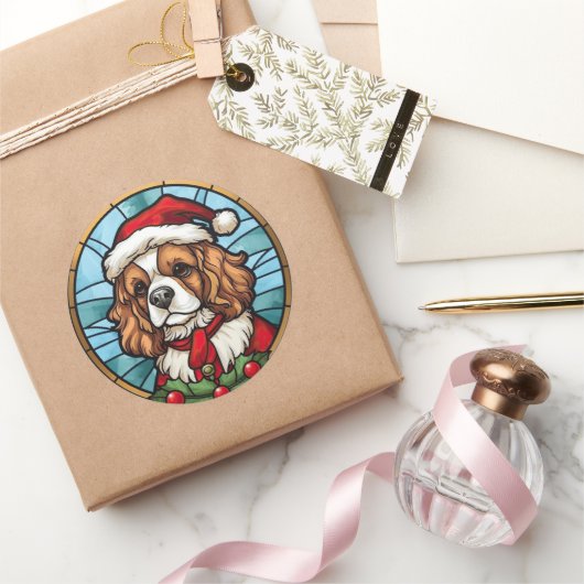Cavalier King Charles Spanel Glass Weihnachtsfeier Runder Aufkleber (Schenken)