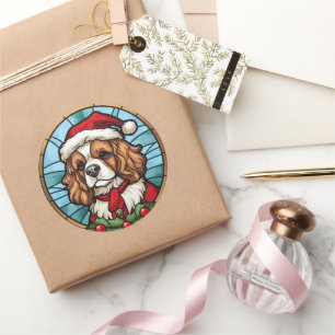 Cavalier King Charles Spanel Glass Weihnachtsfeier Runder Aufkleber