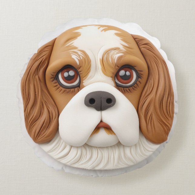 Cavalier King Charles Spaniel 3D Inspiriert Rundes Kissen (Vorderseite)