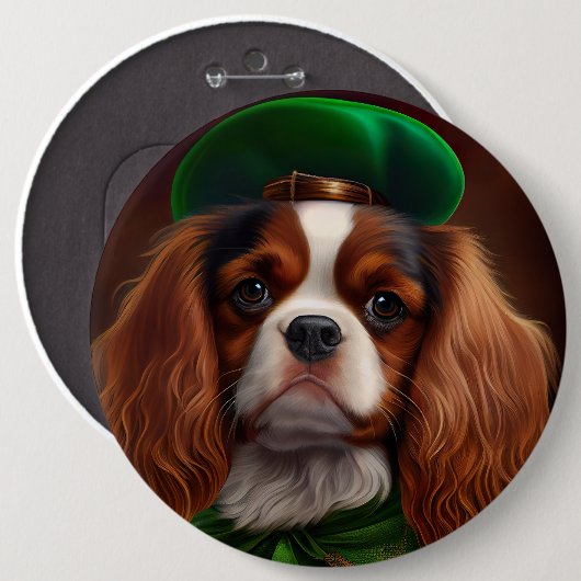 Cavalier King Charles Spaniel am St. Patrick's Day Button (Vorne & Hinten)