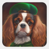 Cavalier King Charles Spaniel am St. Patrick's Day Quadratischer Aufkleber (Vorderseite)