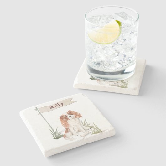 Cavalier King Charles Spaniel Anpassbarer Name Steinuntersetzer (Seitenansicht)