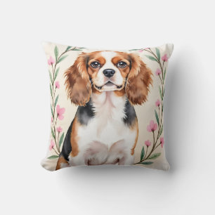Cavalier King Charles Spaniel Aquarell Floral Kissen