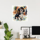 Cavalier King Charles Spaniel Aquarell-Porträt Poster (Heimbüro)