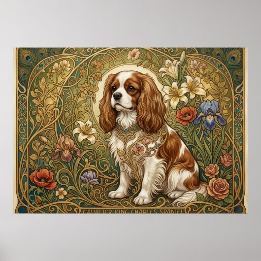Cavalier King Charles Spaniel Art Nouveau Poster | (Vorne)