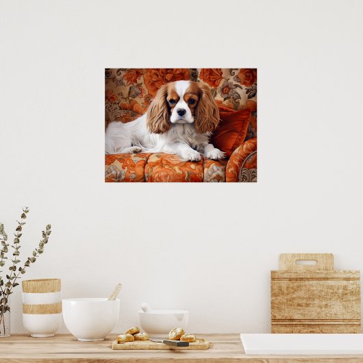 Cavalier King Charles Spaniel auf dem Sofa Poster (Küche)
