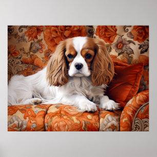 Cavalier King Charles Spaniel auf dem Sofa Poster