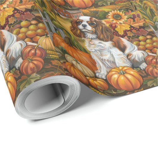 Cavalier King Charles Spaniel Autumn Erntedank Geschenkpapier (Rolleneckpunkt)