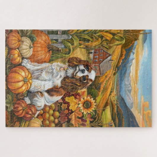 Cavalier King Charles Spaniel Autumn Erntedank Puzzle (Horizontal)
