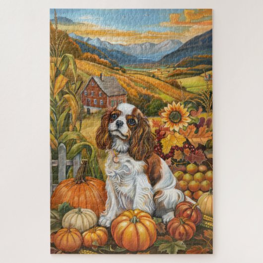 Cavalier King Charles Spaniel Autumn Erntedank Puzzle (Vertikal)