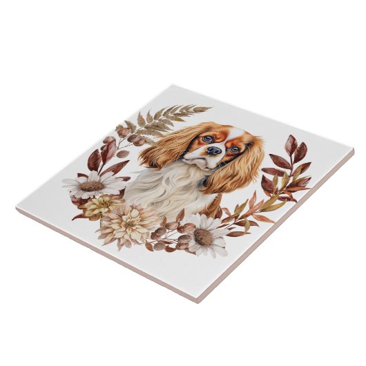 Cavalier King Charles Spaniel Autumn Wreath Fliese (Seite)