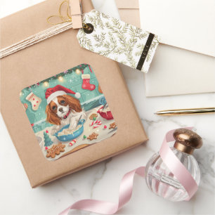 Cavalier King Charles Spaniel backt Weihnachten Quadratischer Aufkleber