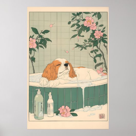 Cavalier King Charles Spaniel Badezimmer Kunst Dru Poster (Vorne)