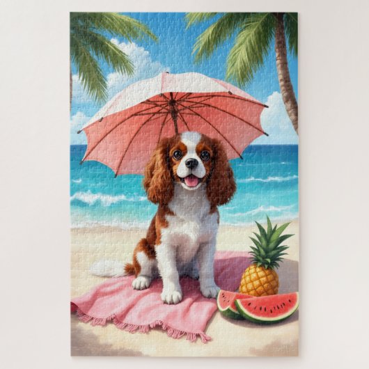 Cavalier King Charles Spaniel Beach Scene Puzzle (Vertikal)