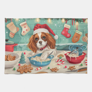 Cavalier King Charles Spaniel beim Weihnachtsbacke Geschirrtuch