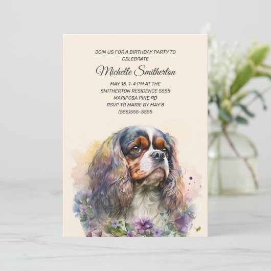Cavalier King Charles Spaniel Birthday Einladung (Stehend Vorderseite)