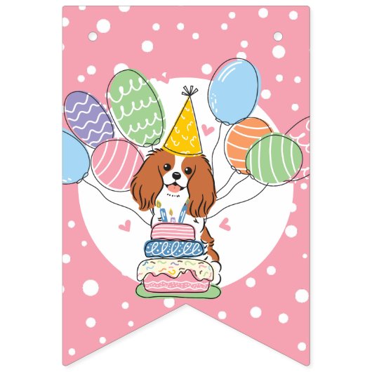 Cavalier King Charles Spaniel Birthday Party Wimpelkette (Erste Fahne)