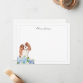 Cavalier King Charles Spaniel Blue Hydrangea Mitteilungskarte (Vorderseite/Rückseite Beispiel)