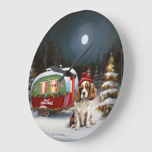 Cavalier King Charles Spaniel Caravan Weihnachten Große Wanduhr (Winkel)