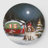 Cavalier King Charles Spaniel Caravan Weihnachten Große Wanduhr (Vorderseite)