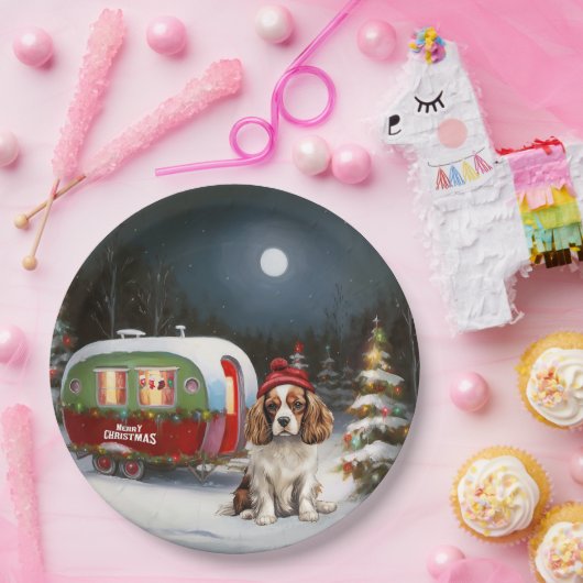 Cavalier King Charles Spaniel Caravan Weihnachten Pappteller (Party)