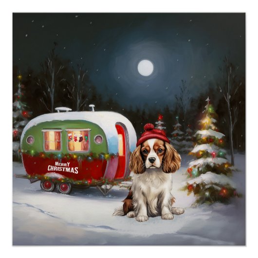 Cavalier King Charles Spaniel Caravan Weihnachten Poster (Vorderseite)