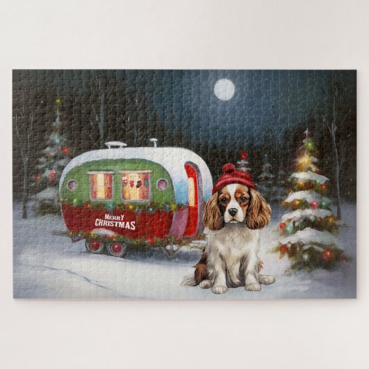 Cavalier King Charles Spaniel Caravan Weihnachten Puzzle (Horizontal)