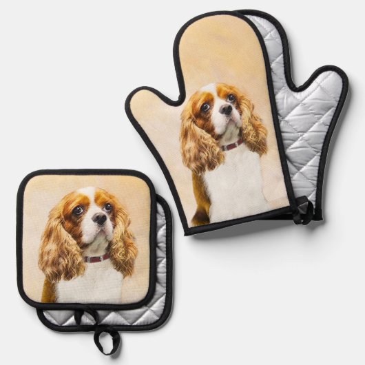 Cavalier King Charles Spaniel Cav Dog Art Malerei Ofenhandschuh & Topflappen-Set (Vorderseite/Rückseite)