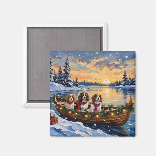 Cavalier King Charles Spaniel Christmas Boat Magnet (Vorderseite/Rückseite)