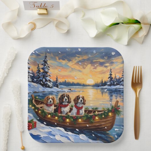 Cavalier King Charles Spaniel Christmas Boat Pappteller (Hochzeit)