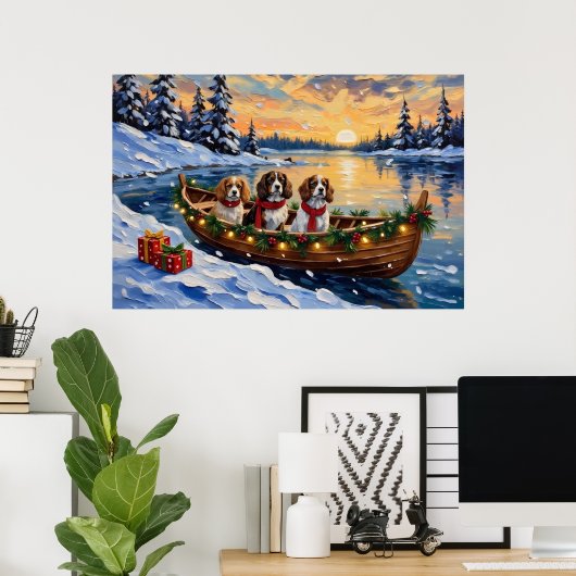 Cavalier King Charles Spaniel Christmas Boat Poster (Heimbüro)