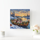 Cavalier King Charles Spaniel Christmas Boat Quadratische Wanduhr (Zuhause)