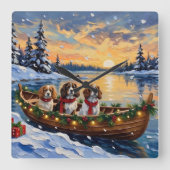 Cavalier King Charles Spaniel Christmas Boat Quadratische Wanduhr (Vorderseite)