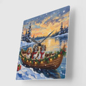 Cavalier King Charles Spaniel Christmas Boat Quadratische Wanduhr (Winkel)